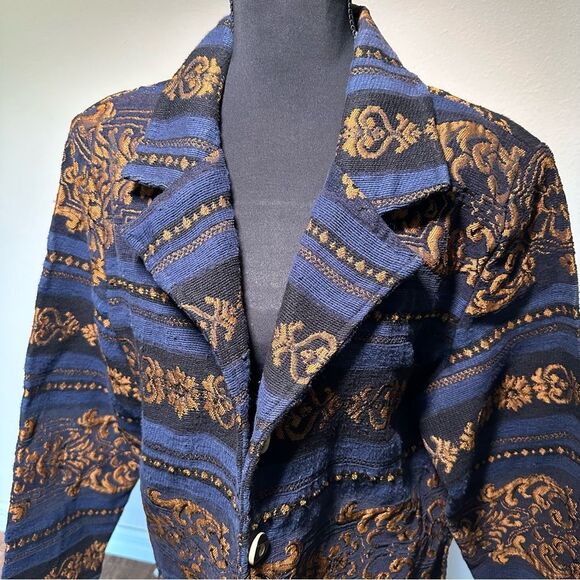 Alex Kim Blue and Gold Blazer with Ornate Pattern - Picture 3 of 8